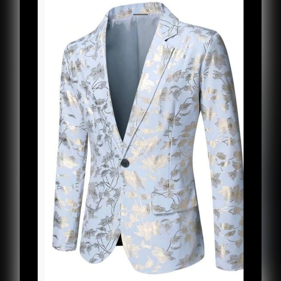 Manfinity Other - Manfinity Pastel Eggshell Blue Gold Metallic Floral Suit Coat Blazer
